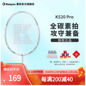 Badminton racket k520pro official website full carbon ultra-light durable beginner smoked wind training competition special single racket K520 PRO white (finished racket)