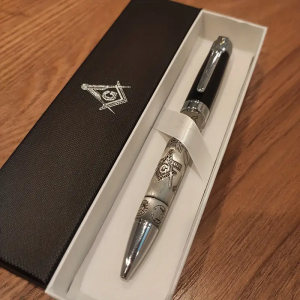 1pc 189 Masonic Symbols Noblest Ancient Silver Heavy Weight Silvery Clip Masonic Writing Ballpoint Pen With Gift Box